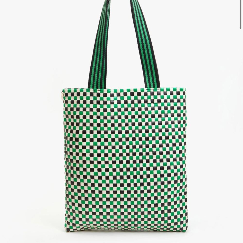 Clare. V Stylish Green and Black Checkered Tote